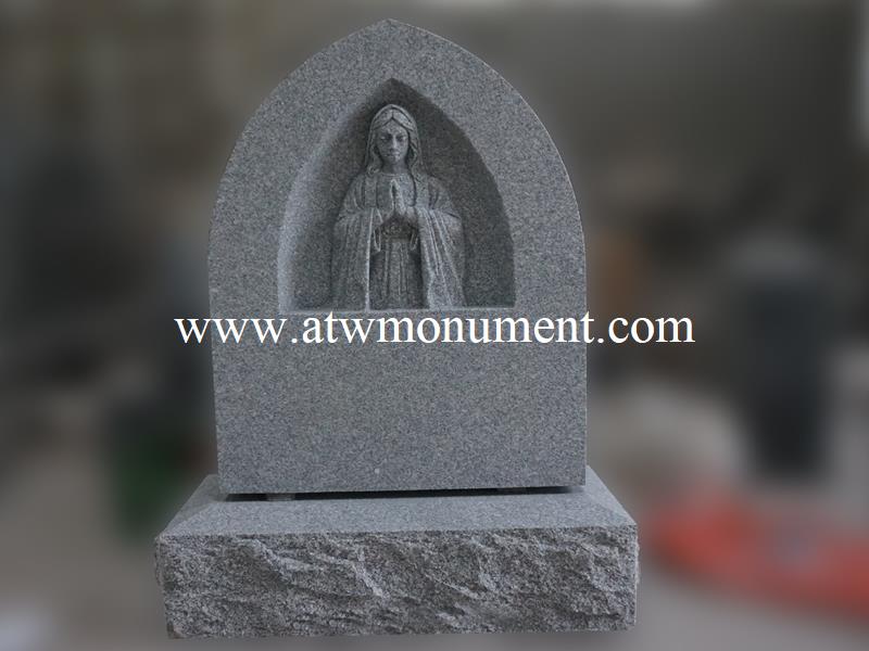 USM055-Grey Granite Relief Carving Headstone