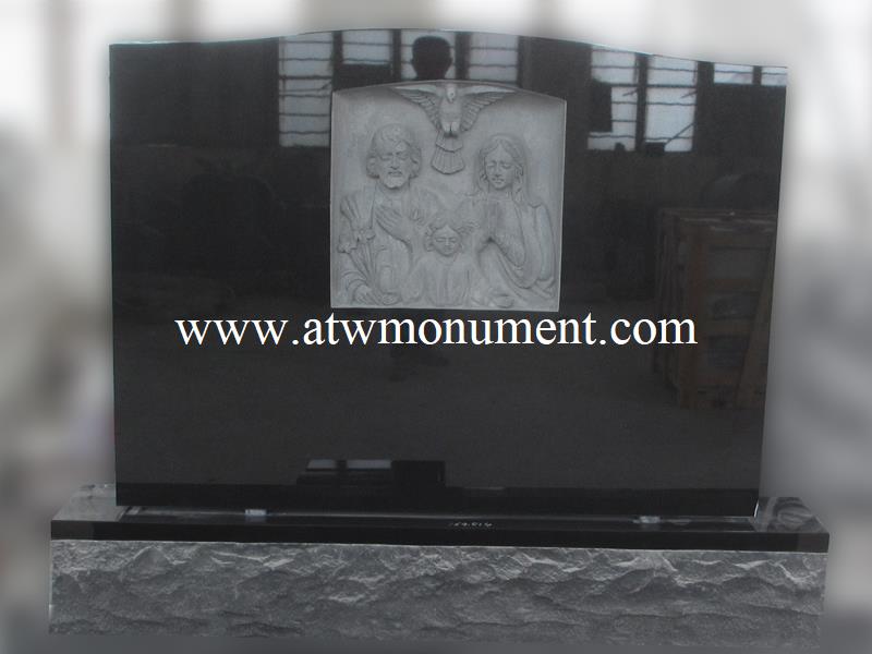 USM064-Black Granite Relief Carving Headstone