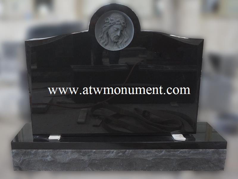 USM105-Black Granite Relief Carving Headstone