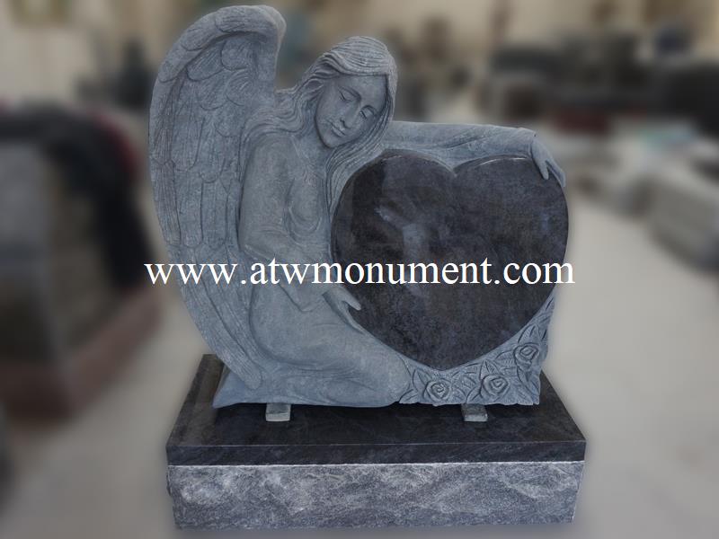 USM025-Bahama Blue Granite Angel Heart Headstone