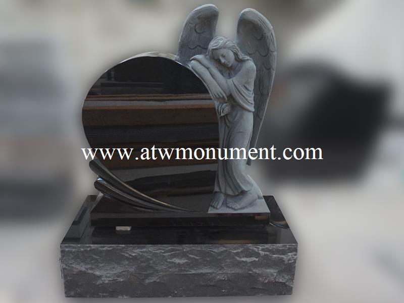 USM044-Black Granite Angel Heart Headstone