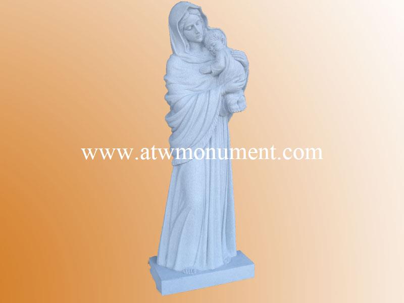 G633 Light Grey Granite Blessed Mother and Child Statue